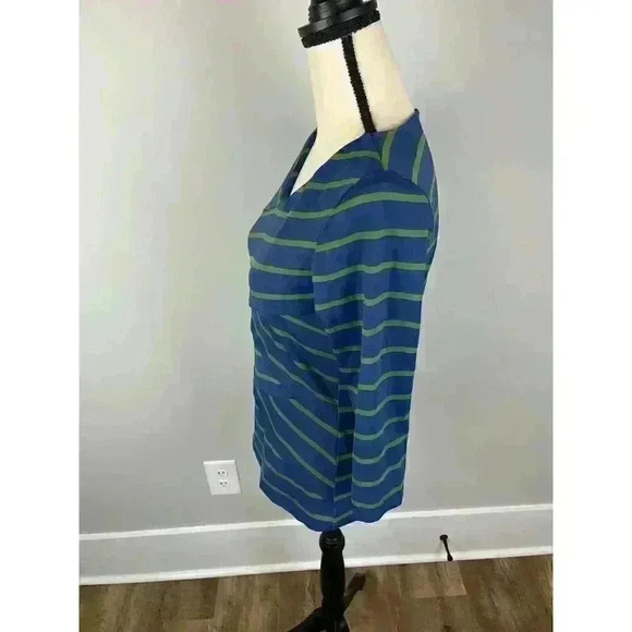 J. Mclaughlin Catalina Cloth 3/4 Sleeve Blouse Spandex Blue Green Striped Size S - Picture 7 of 14